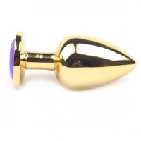 Anal Plug Golden Metallic with Purple Jewel Large